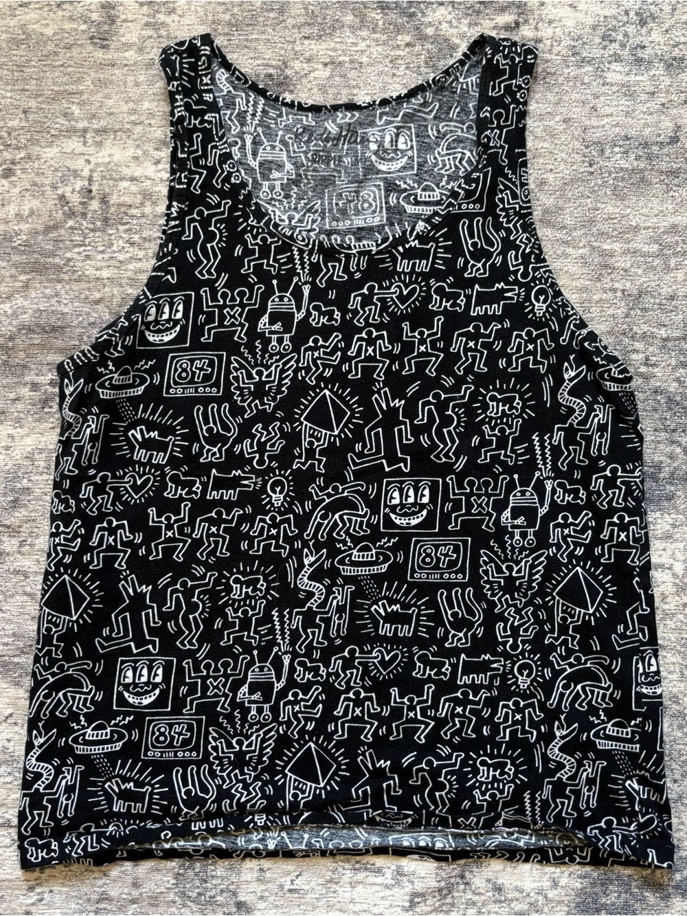 Black & White Graphic Tank Top - Doodle Print
